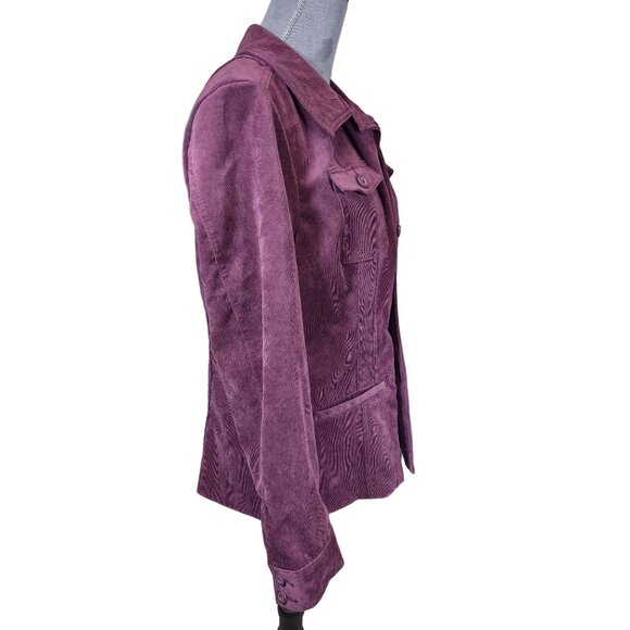 Croft & Barrow Plum Corduroy Jacket Button Front Collared Pockets Stretch Medium - Picture 7 of 9